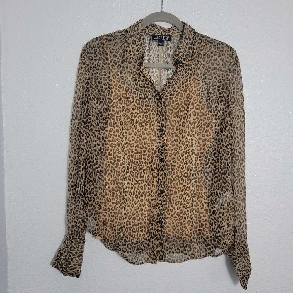 J Crew Sheer leopard-print shirt in crinkle chiffon, 4, NWOT - Picture 3 of 8
